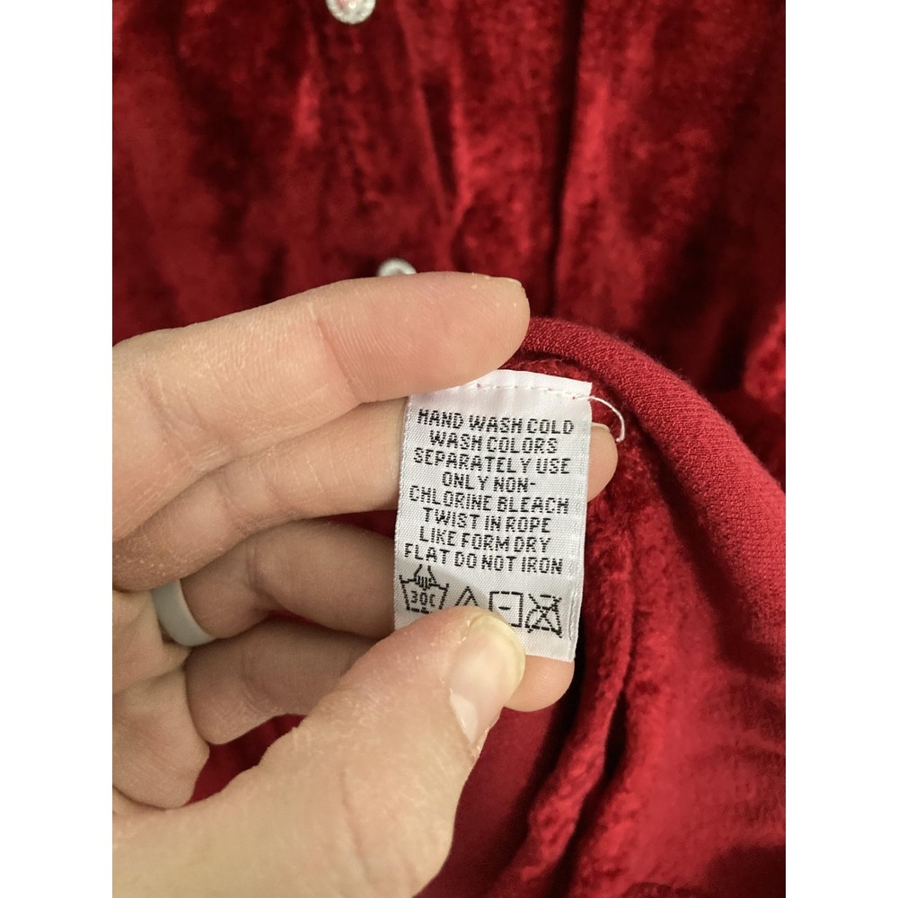 Denim 24/7 Shirt Women 24W Ruby Red Velvet Button Tunic Top Plus Long Sleeve - Picture 8 of 13